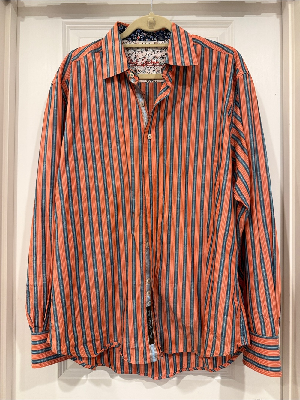Robert Graham Orange and Navy Vertical Stripe Button-Down Shirt